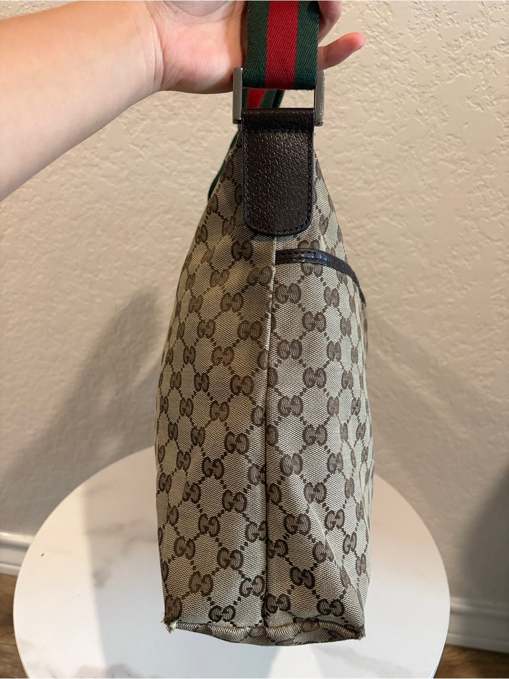 Gucci Beige Brown GG Canvas Shoulder Bag with Sherry Line - Picture 4 of 16
